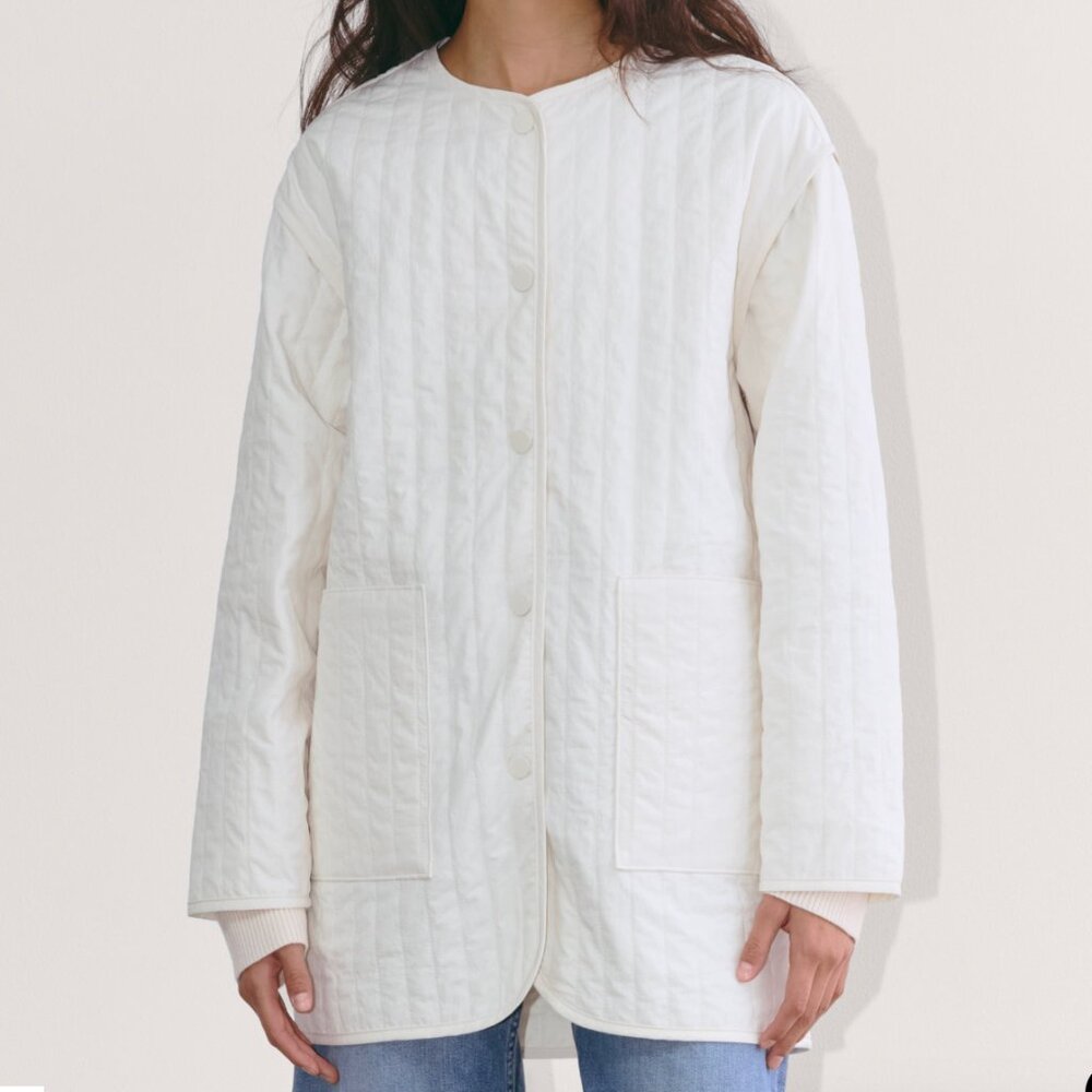 Everlane Cream Quilted Snap-Front Jacket